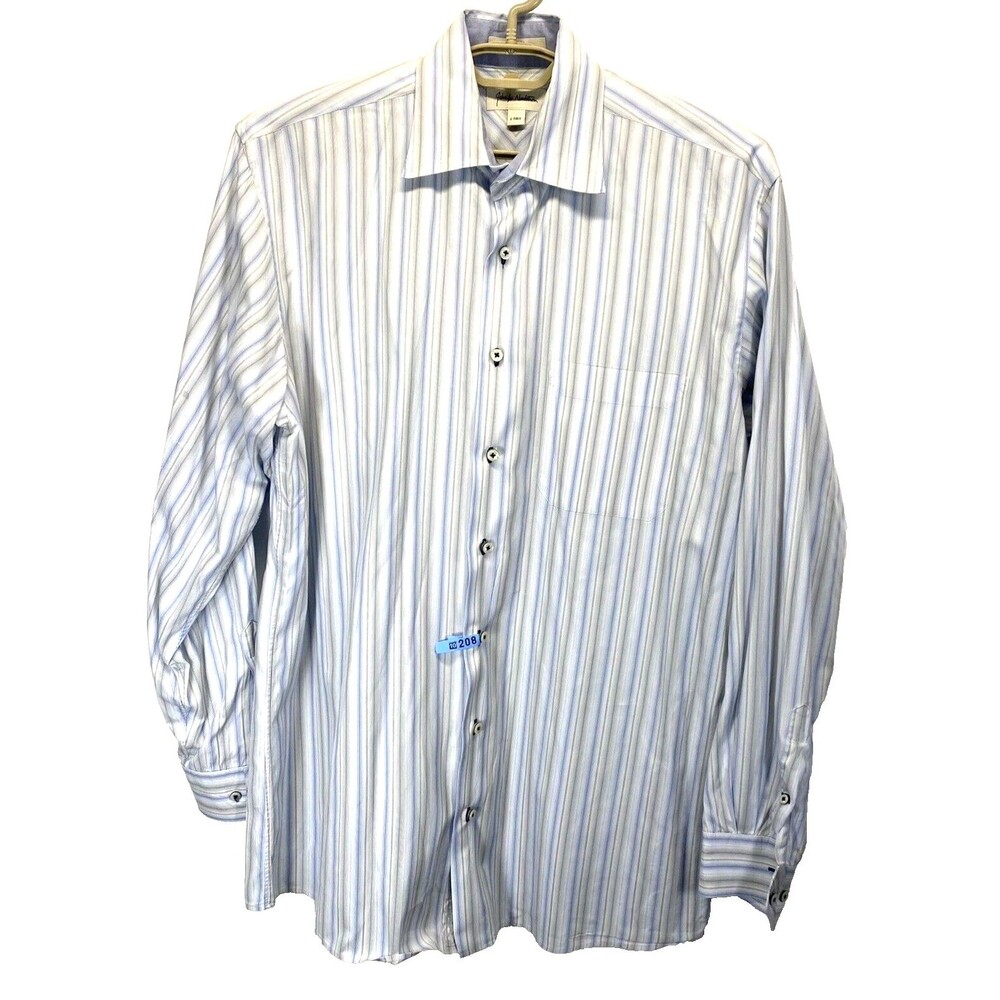 Nordstrom Men' Dress Shirt Sz Large Tall 16-34 Long Sleeve Blue Stripe Button-Up